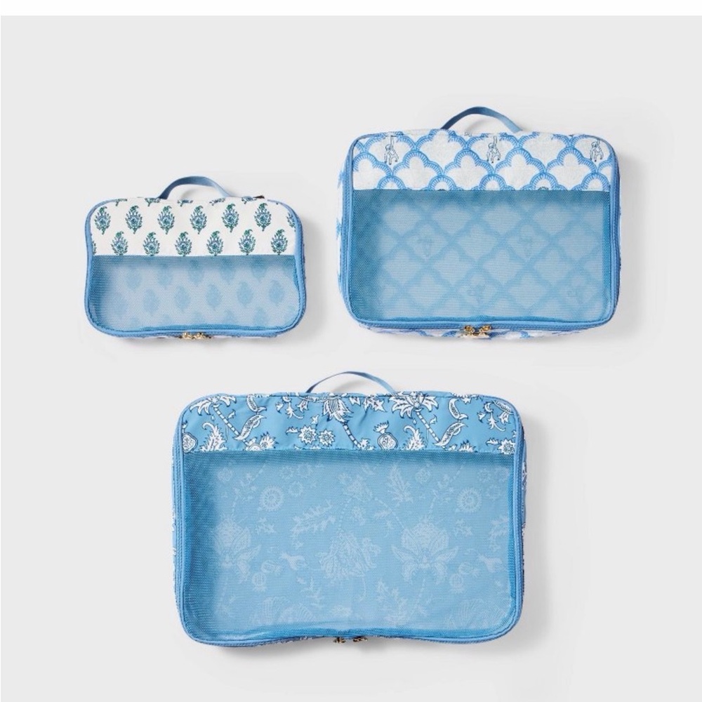 Roller Rabbit x Target Packing Cubes 3pc Set Blue Travel Organizer NWT